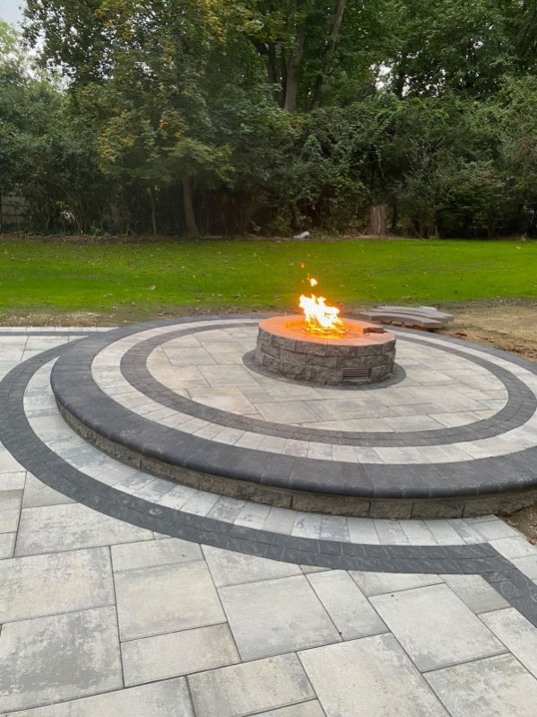Paver Fire Pit Ring completed by Colonial Crete in Long Island, NY